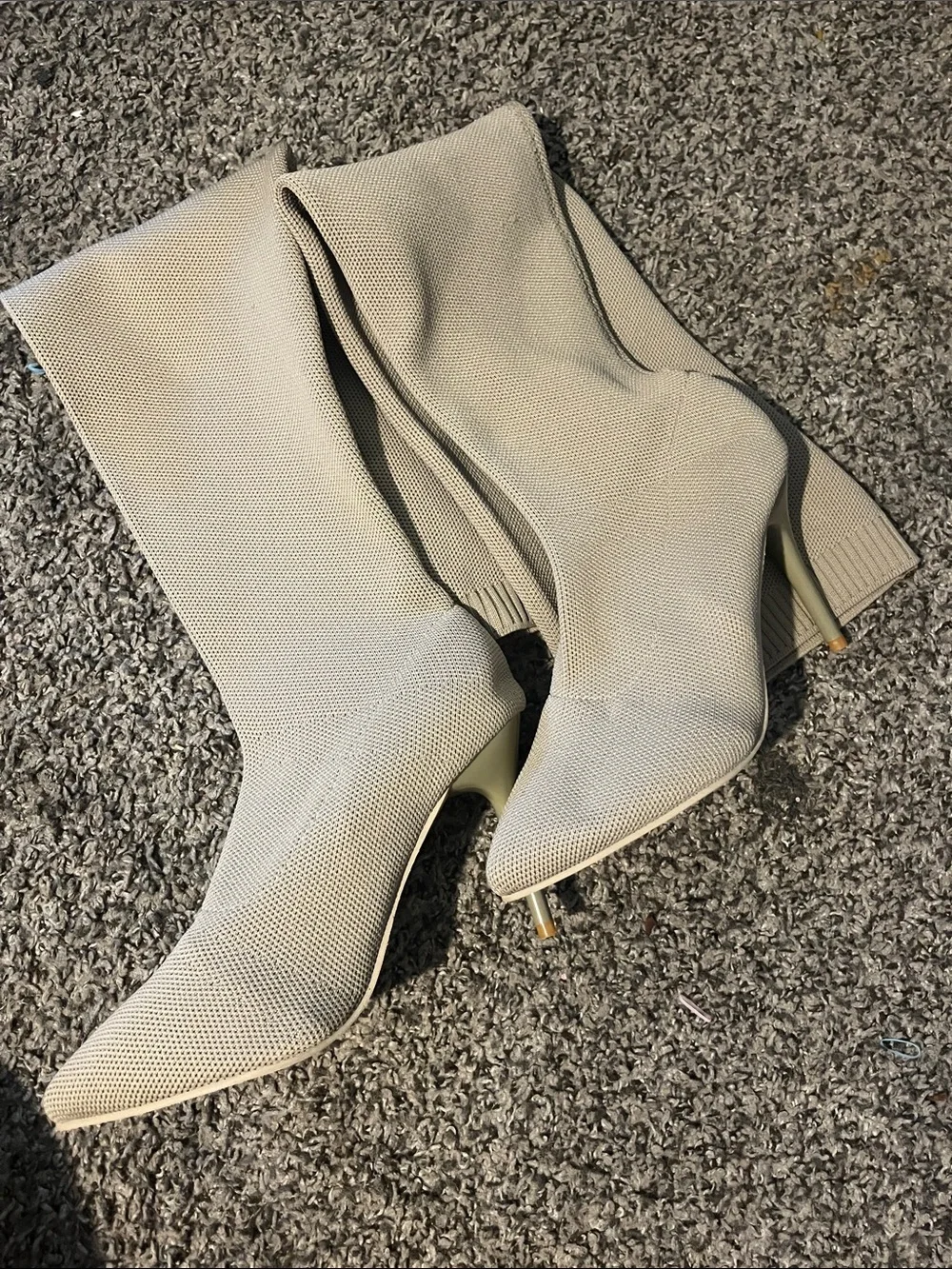 Over-the-Knee Stretch Sock Boots in Light Beige